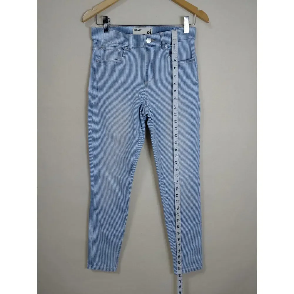 Garage Cotton Blend Blue Striped Skinny Stretch Jeans Women Size 7